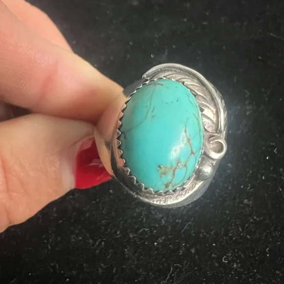 925 STERLING SILVER VINTAGE HEAVY TURQUOISE RING. MENS / WOMENS - Picture 4 of 8